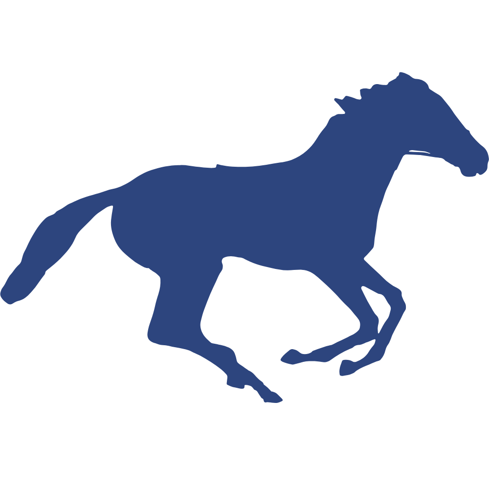 Silouette eines rennenden Pferdes in blau